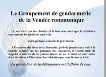 Information du Groupement de Gendarmerie de la Vendée