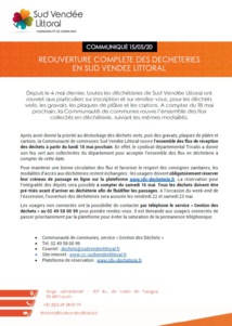 Réouverture complète des déchetteries en Sud Vendée Littoral