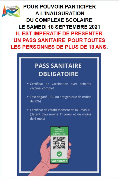 INAUGURATION DU COMPLEXE SCOLAIRE - PASS SANITAIRE OBLIGATOIRE