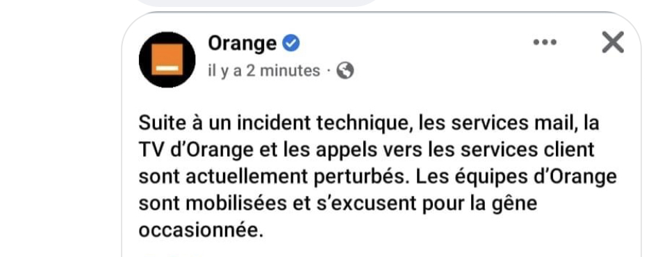 Mercredi 15 mars 2023 - PANNE SUR LE RESEAU ORANGE